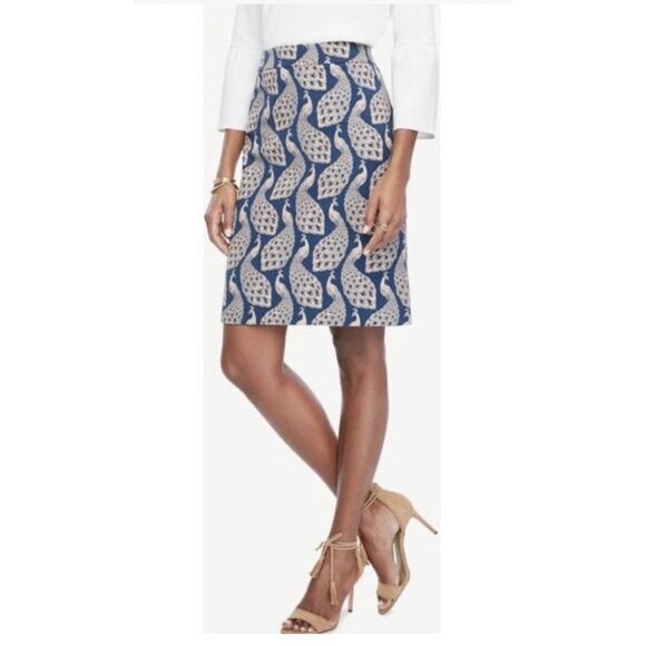 Ann Taylor Womens‎ Size 8 Cotton Blend Peacock Jacquard Pencil Skirt Teal - Picture 7 of 7